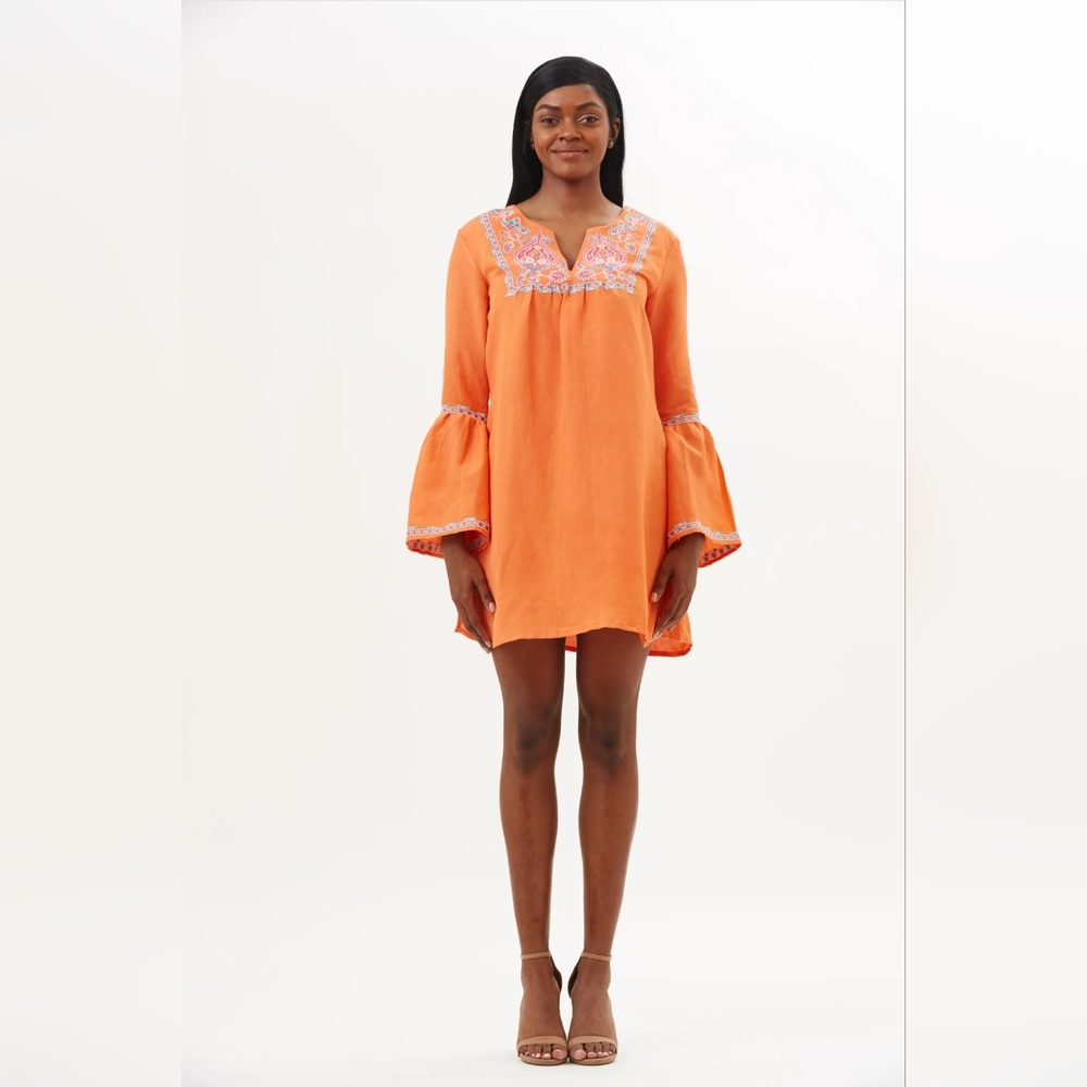 Amita Naithani Hema Tunic  Spring Orange Linen Blend Dress sz Large